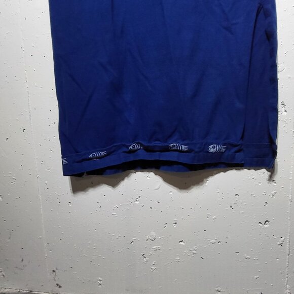 Blue Fish Painted Maxi Dress Size Small Lagenlook Linen Beach Art to Wear Summer - Picture 8 of 11